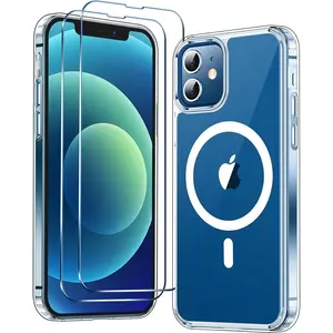 Entronix Case Magnetic Clear Case Designed for Apple iPhone 12 Mini with 2 Tempered Glass, Shockproof Transparent Crystal Cover Protection Protective Automatic Wireless