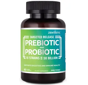 【Zentastic】Nutrition Probiotics & Prebiotics Supplement - 50 Billion CFU - for Men & Women’s Immune & Digestive Health - 16 Strains - Shelf Stable - 60 Delayed Release Veggie Capsules Fitness Edible Healthcare Dietary