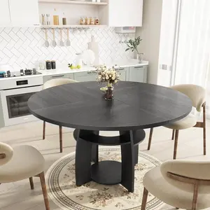 47" Round Wood Dining Table with Storage Shelf, Circle Kitchen Table Seats 4-6, Adjustable Feet, Easy-Clean Surface for Living Room, Kitchen & Apartment