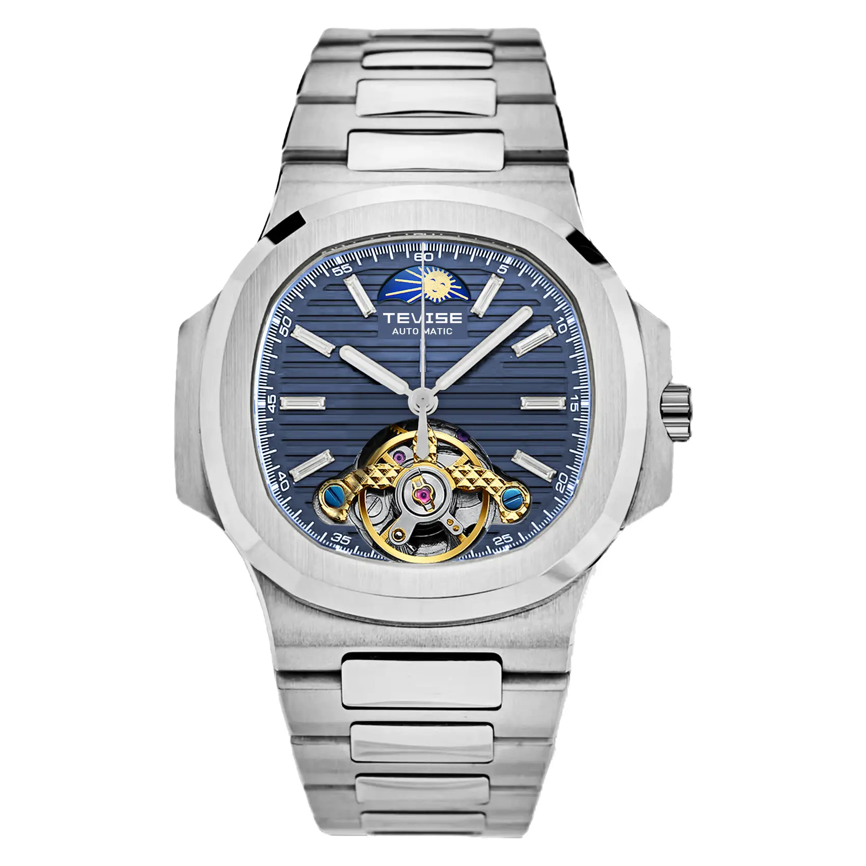TEVISE Men's Automatic Mechanical Watch - Large Retro Square Black Dial, Transparent Alloy Case, Stainless Steel Strap, Tourbillon, Casual Wear, High-Quality Craftsmanship, Ideal Gift for Valentine's Day, Birthday, Men's Fashion Accessory