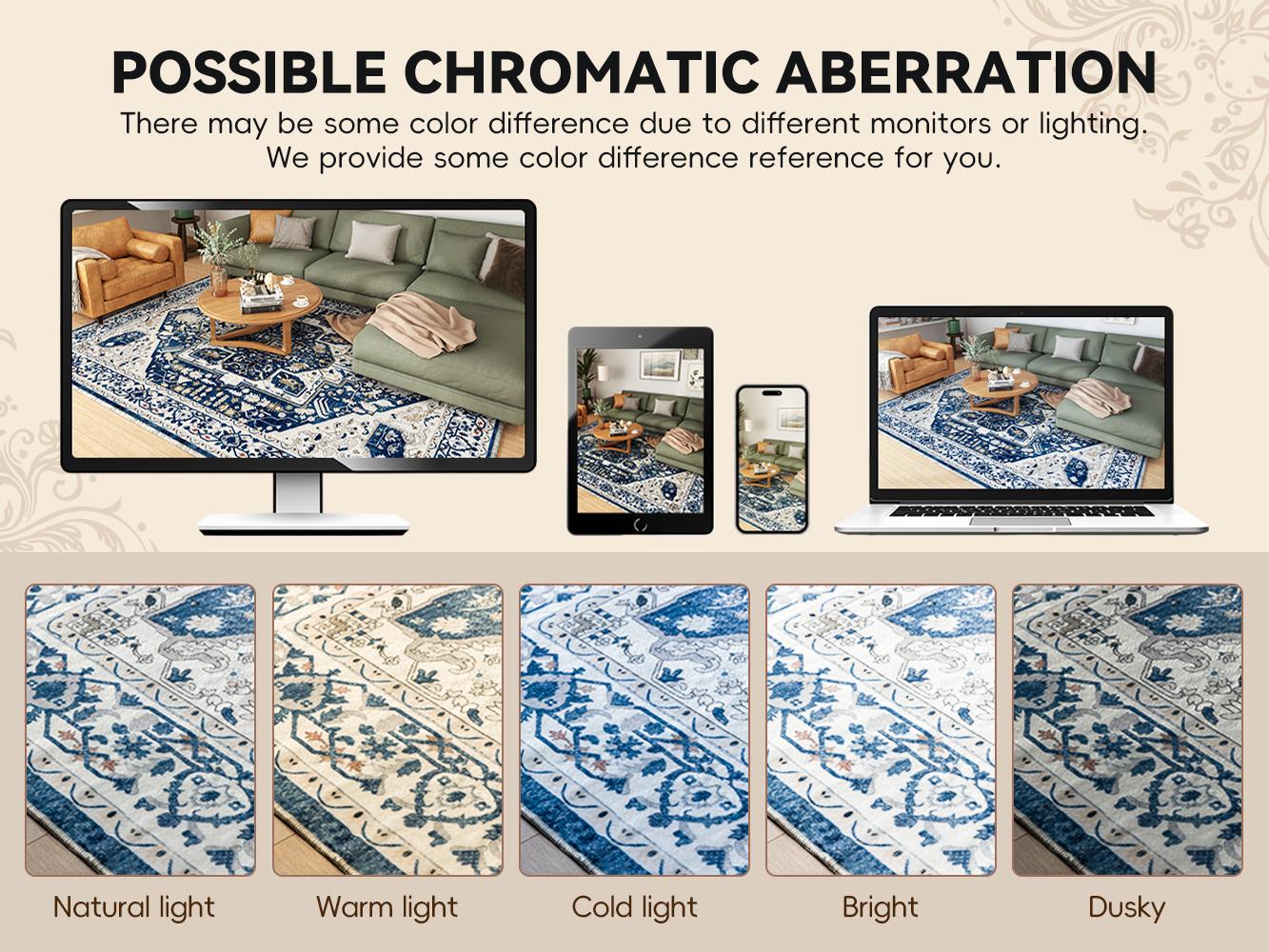 【New Year Haul】Raybee Furniture Bohemian Style Machine Washable Rug, Non-Slip TPE Backing, Soft Low-Pile Rug, Suitable for Living Room, Bedroom, and Kitchen, Easy to Care for and Stain Resistant, Home Decor