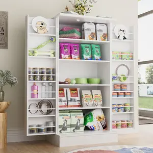 Dog Food Storage Cabinet with Doors and Adjustable Shelves, Freestanding Pet Storage Container Organizer for Living Room and Dinning Room 47" Tall