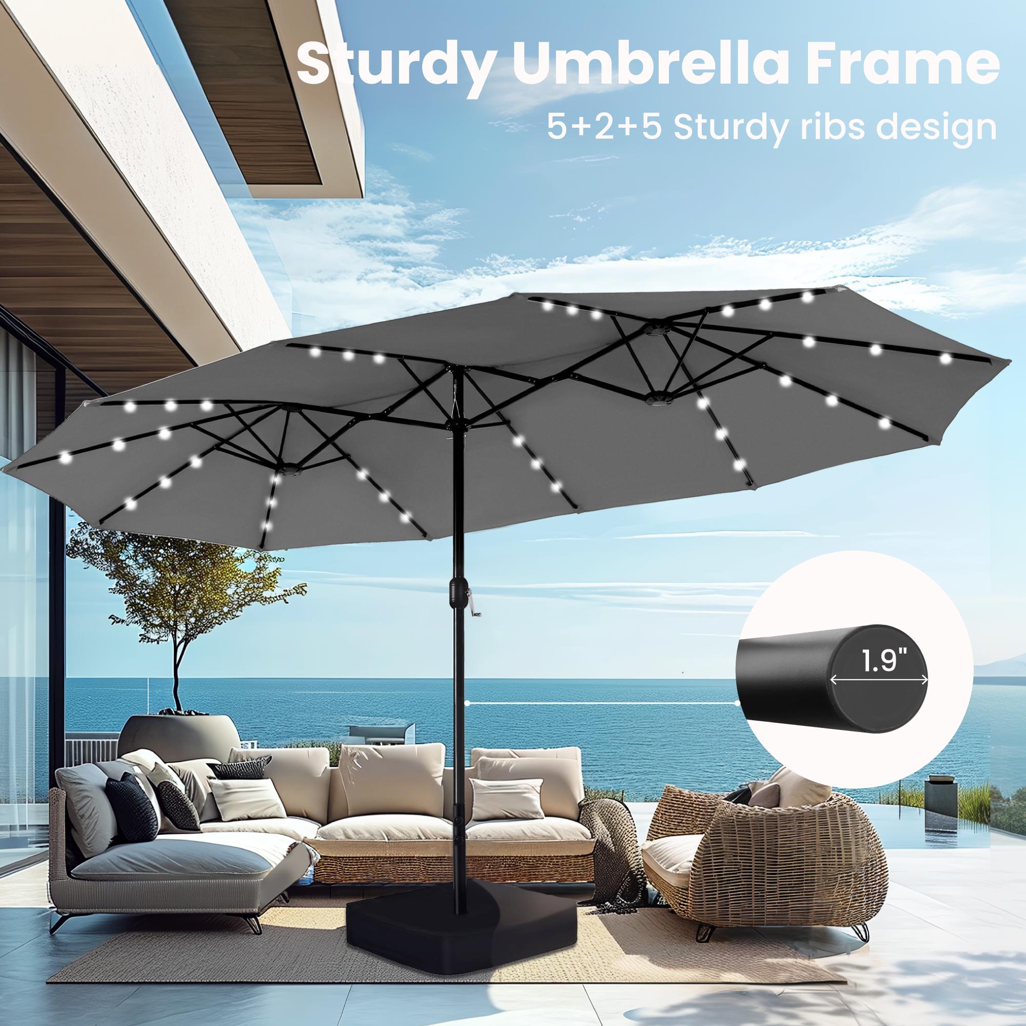 [SummerVibes] Phivilla Home 15ft Large Outdoor Patio Umbrella with Base – LED Light Option, Double-Sided, Crank Handle, Waterproof