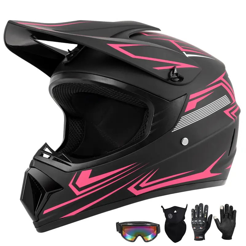 Spark Youth Kids Motocross Helmet - DOT Approved, Adult Off-Road ATV Dirt Bike BMX Full Face Helmet w/ Goggles, Gloves & Mask