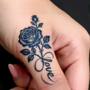 4pcs Herbal Juice Semi-Permanent Magic Tattoo Sticker for Women, Mini Simple Tattoo, Minimalist Tattoos, Nature-Inspired Fresh Rose Flower English "Love" Design, Fade-Proof & Non-Reflective for Wrist, Shoulder, Neck, Collarbone, Body, 7-14 Days