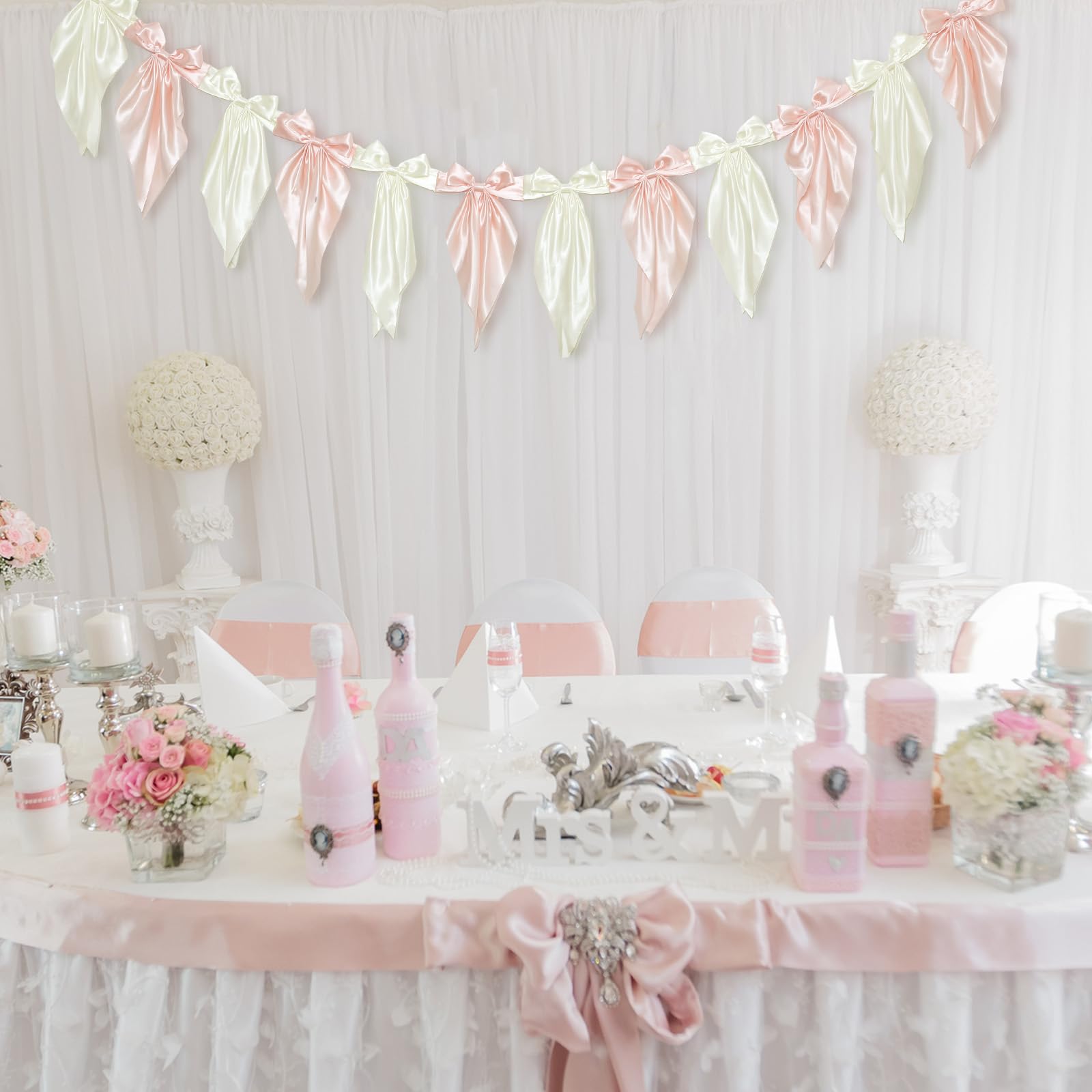 Easter Bow Garland Pastel Fluffy Tulle Satin Bow Banner Bunny Ear Plaid Pink Bow Garland Cute Hanging Wreath Garland for Mantle Fireplace Wall Door Mantel Decor, Spring Indoor Outdoor Home Table Backdrop Easter Decor 2026 Festive Party Supplies & Gifts