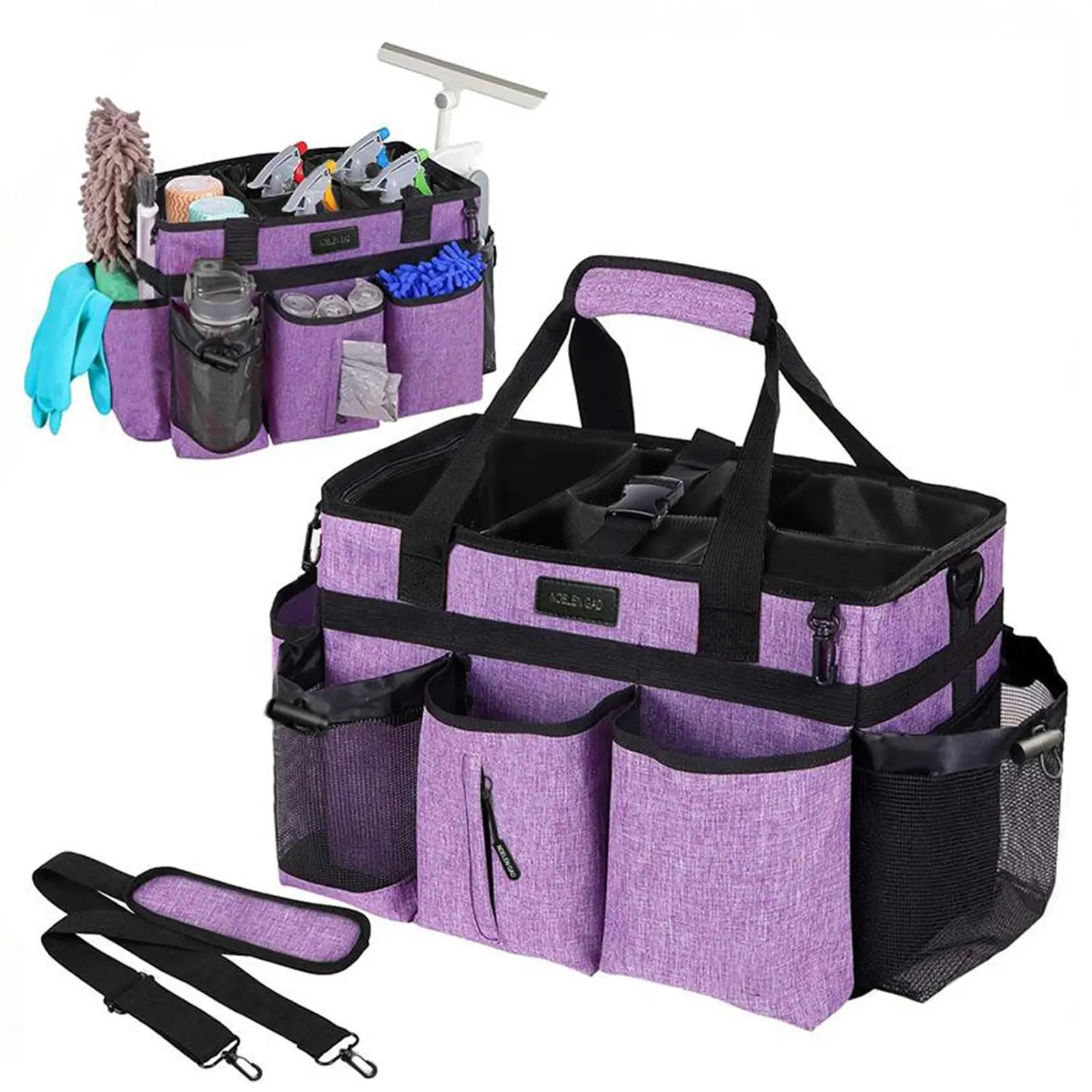 New Large Purple Wearable Cleaning Bag Cleaning Supplies Tote Bag with Adjustable Shoulder Strap and Waist Belt Storage Bag Household Cleaning