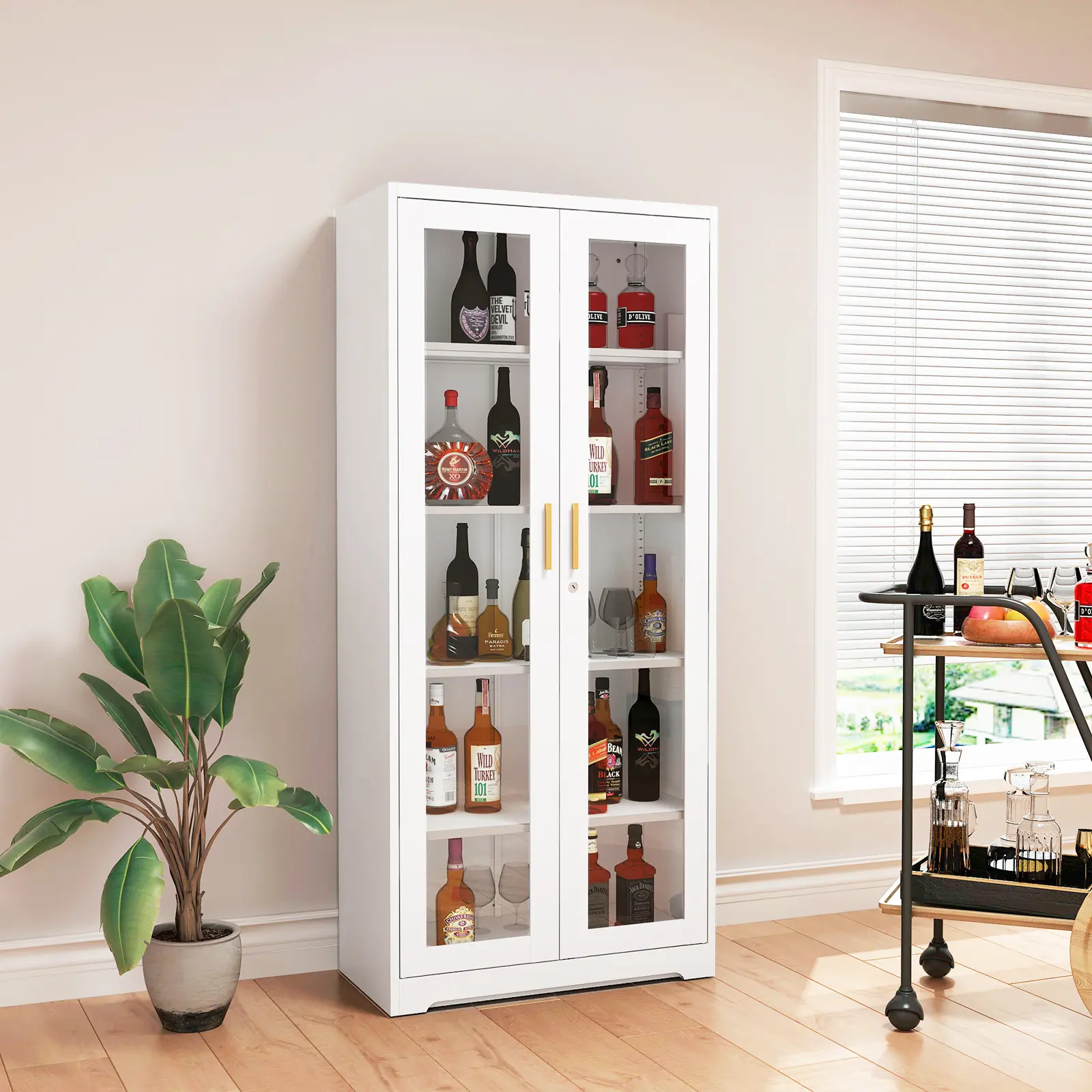 【CuBe】71in Steel Framed Lockable Door Storage Cabinet, Traditional Easy Setup Freestanding Cupboard with 5 Adjustable Shelves, Dustproof Organizer for Collectibles & Home Indoor Furniture campingessentials