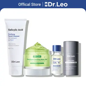 Dr.Leo 4-Step Clinical Acne Repair Kit – Deep Clean Pores, Shrink Pimples Fast & Calm Redness (Cleanser + Clay Mask + Soothing Gel + Drying Lotion)