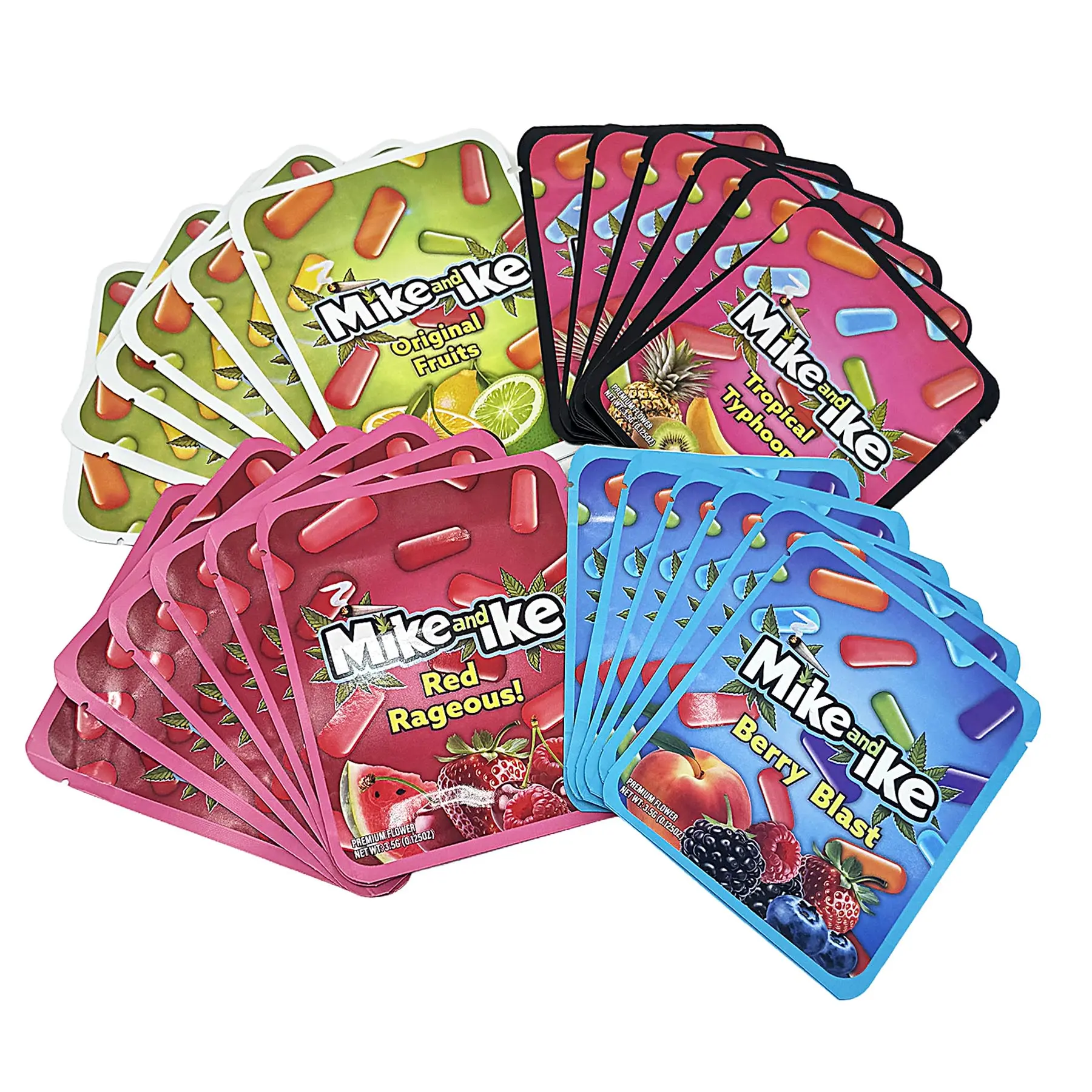 25-Pack 3.5g Thick Sticker Mylar Bags – Premium Resealable Packaging – Fruity Candy Design Collection