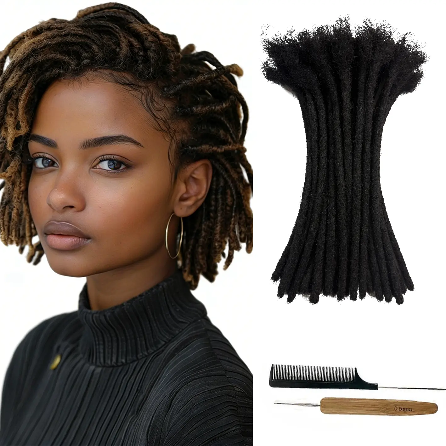 100% Human Hair Dreadlock Extensions, Handmade Reusable Locs for Repair and Adding Length, Built to Last, Dyeable & Bleachable, 4-12 Inch Lengths, 0.4cm-0.8cm Widths