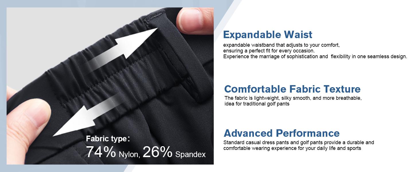 Alimens&Gentle Men's Stretch Dress Pants No Iron Golf Pants Expandable Waist Flat Front Business Casual Pants Formal Black