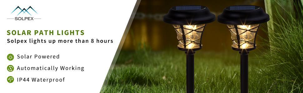 SOLPEX 6-Pack Solar Pathway Lights, Solar Powered Outdoor Lights, High Lumen Outdoor Solar Lights, Metal & Glass Garden Lights Waterproof for Patio, Yard Lawn and Garden (Warm White)