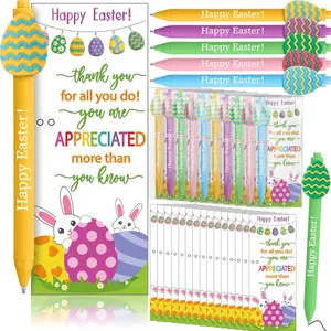 50 Sets Easter Gifts Bulk Appreciation Gifts with Happy Egg Carrot Ballpoint Pen, Thank You Greeting Cards and Ties, Easter Teacher Gift Idea Egg Design for Family Friends Staff Coworker Student Sunday School Church Employee, Easter Basket Bag Stuffing