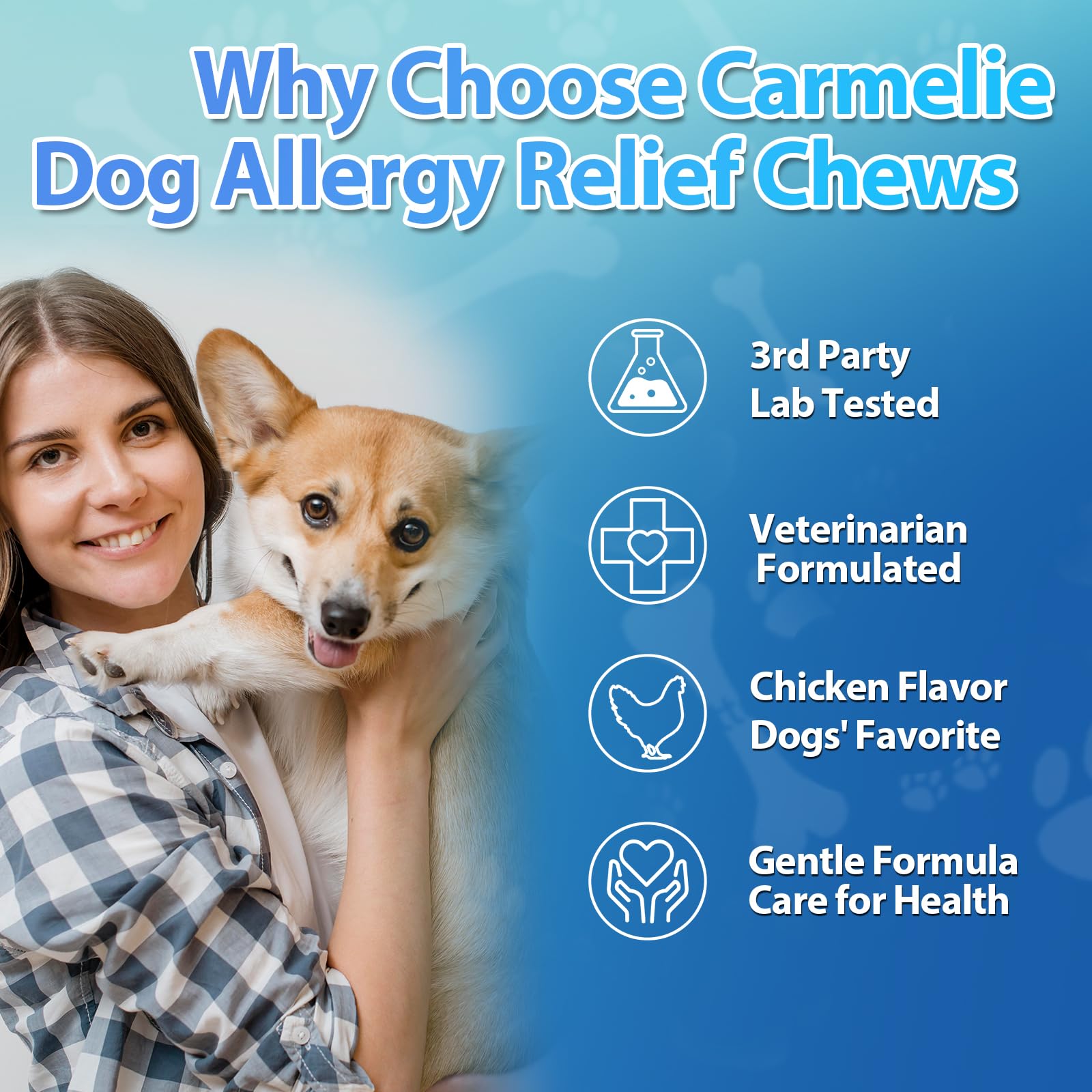 Carmelie Allergy & Immune Chews for Dogs – Itch Relief, Skin & Coat & Seasonal Allergy Support – Dog Vitamins with Colostrum, Prebiotics, Probiotics, Apple Cider Vinegar & Vitamin C – Chicken Flavor, 200 Soft Chews