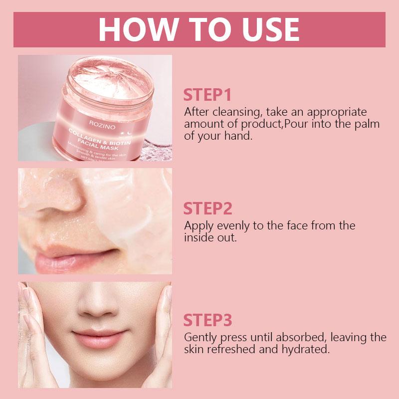 ROZINO Collagen & Biotin Facial Mask - Hydrating & Caring for Smooth & Tender Skin - 50g