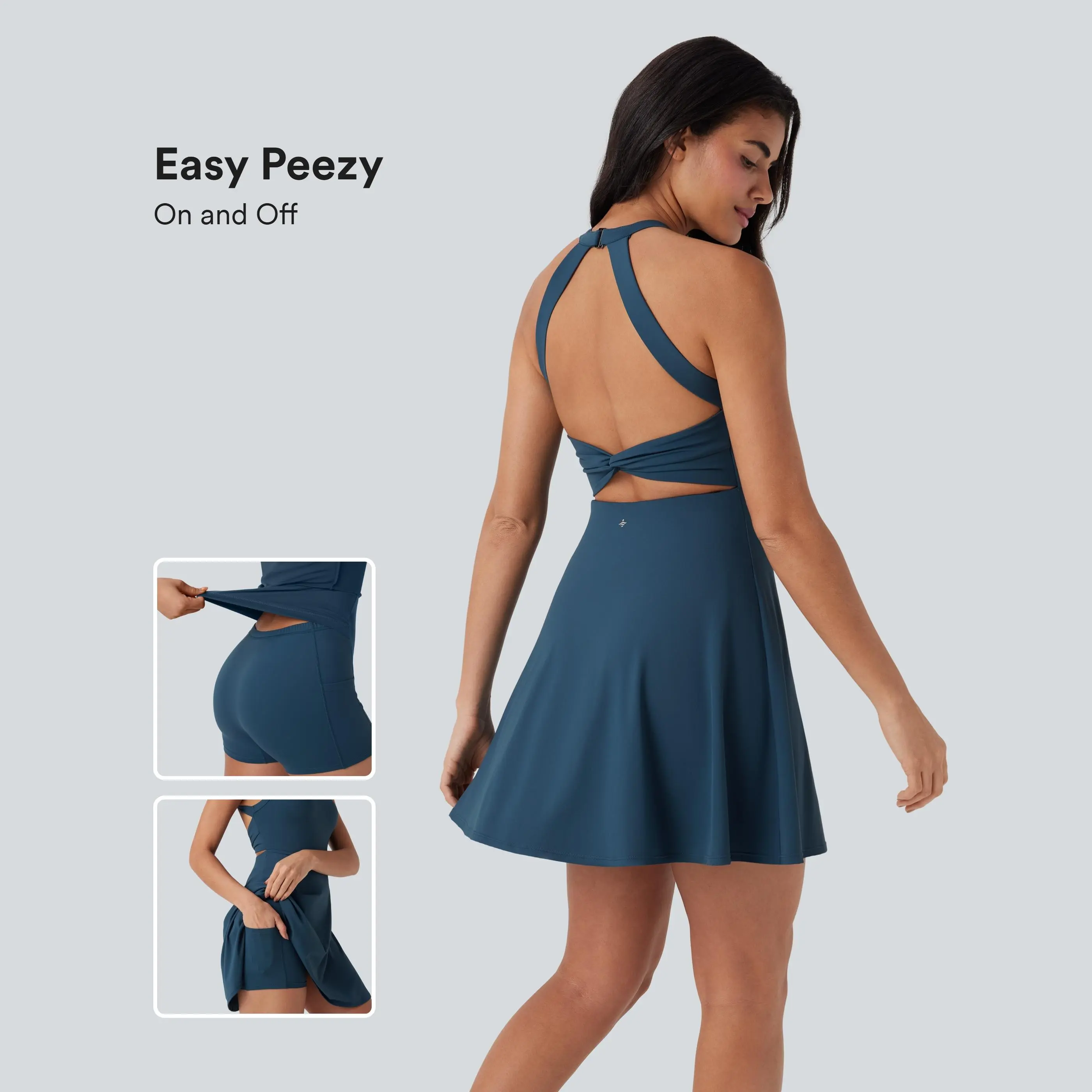 Halara Softlyzero Airy Backless Twisted InstantCool Dance Active Dress-Easy Peezy