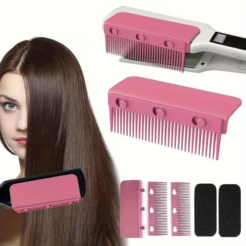 1set Flat Iron Comb Attachment Clip On, Flat Iron Hair Straightener Comb Attachment, Professional Or Home Use Compact Hair Styling Tool, Hot Comb Set, Straightening Comb