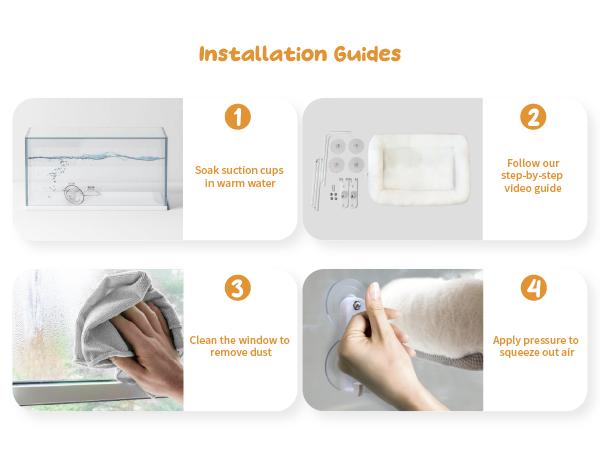 POMESEA Cordless Cat Window Perch with soft gray pad, durable metal frame and 4 strong suction cups, window mounted, washable cover, safe and cozy resting spot for large indoor cats.