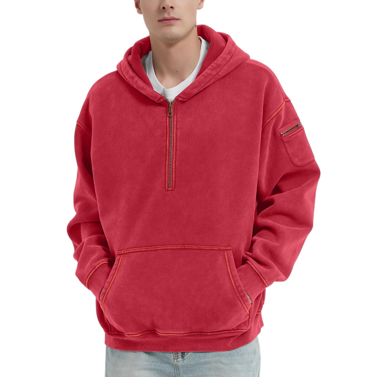 FAIABLE Hoodies Vintage Acid Washed Heavyweight Fleece Half Zip Unisex Hoodie for Women with Kangaroo Pocket & Earbud Sleeve Pocket Casual Aesthetic Streetwear Style Essential Comfort Hoodies SpringStatements