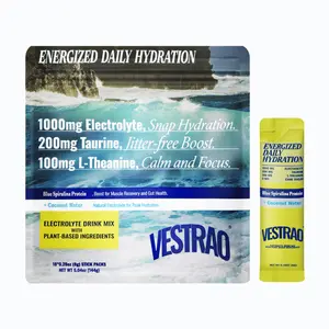 Vestrao Super Hydration Energy Electrolyte Powder Sticks - 1000mg Scientific Mix with Taurine, L-Theanine for Calm Focus, Smooth Energy - Natural Supplements with Blue Spirulina Protein, Acai, Matcha, Coconut Water - 0 Sugar, Low Fat, GMO Free