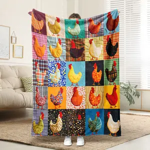 Cute Chicken Pattern Fleece Blanket, Soft Bed Blanket, 1 Count Soft Comfortable Throw Blanket, Warm Nap Blanket for Home Office Travel Camping