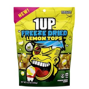1UP Candy Freeze Dried Lemon Tops | Crunchy Freeze-Dried Sour Candy (1, 6 or 10 Pack)