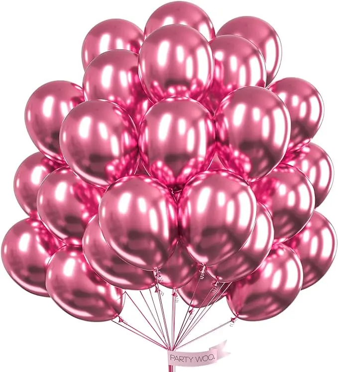 PartyWoo Metallic Pink Balloons 50pcs 12 Inch Chrome Hot Pink Magenta Fuchsia Balloons for Birthday Anniversary Bachelorette Wedding Baby Shower Gender Reveal 1950s Party Decorations Pink-G104