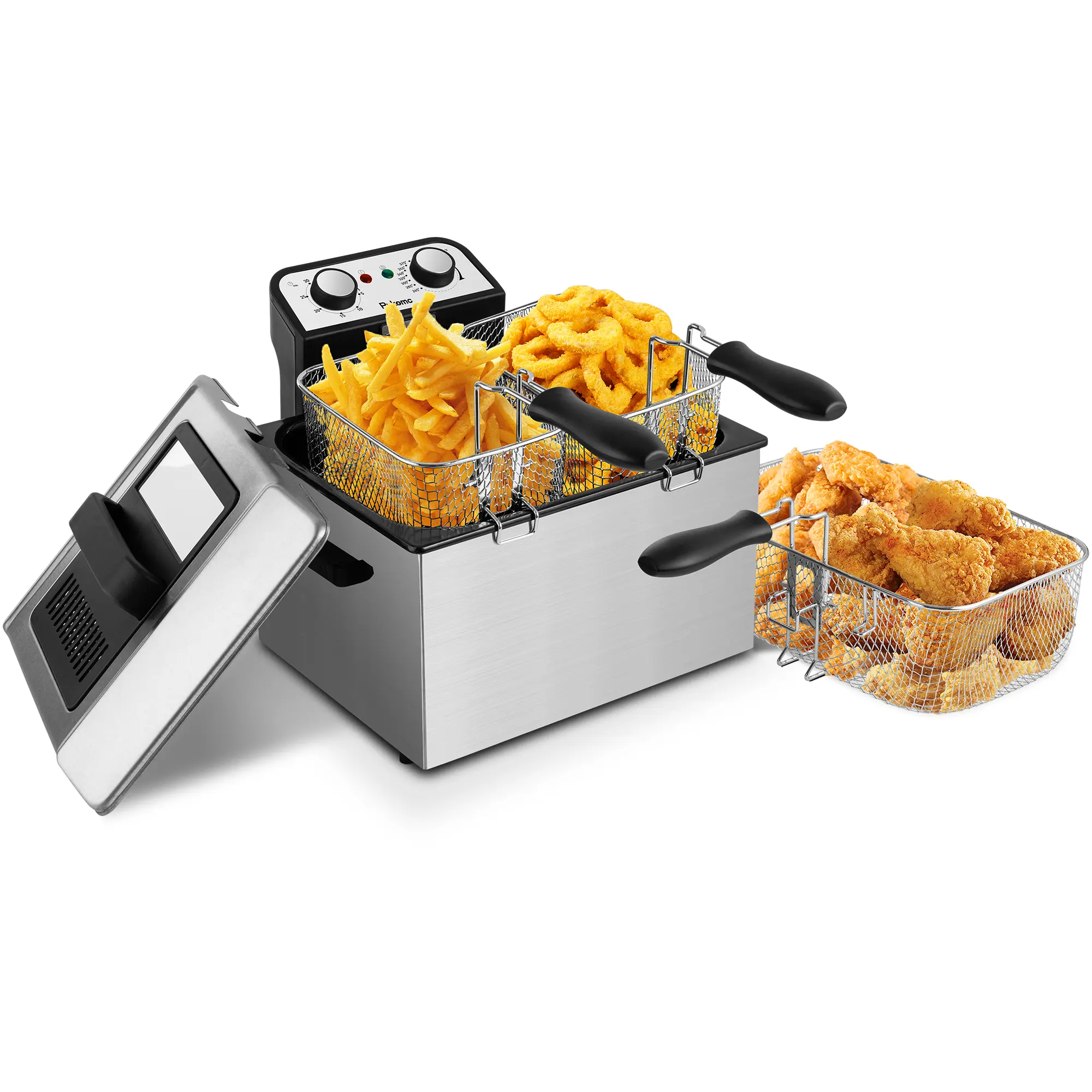 SUSTEAS Electric Deep Fryer with 3 Baskets 5.2 QT Oil Capacity Cool Touch Sides Easy to Clean Nonstick Basket for Home Use 1800 Watt Immersed Heating Element