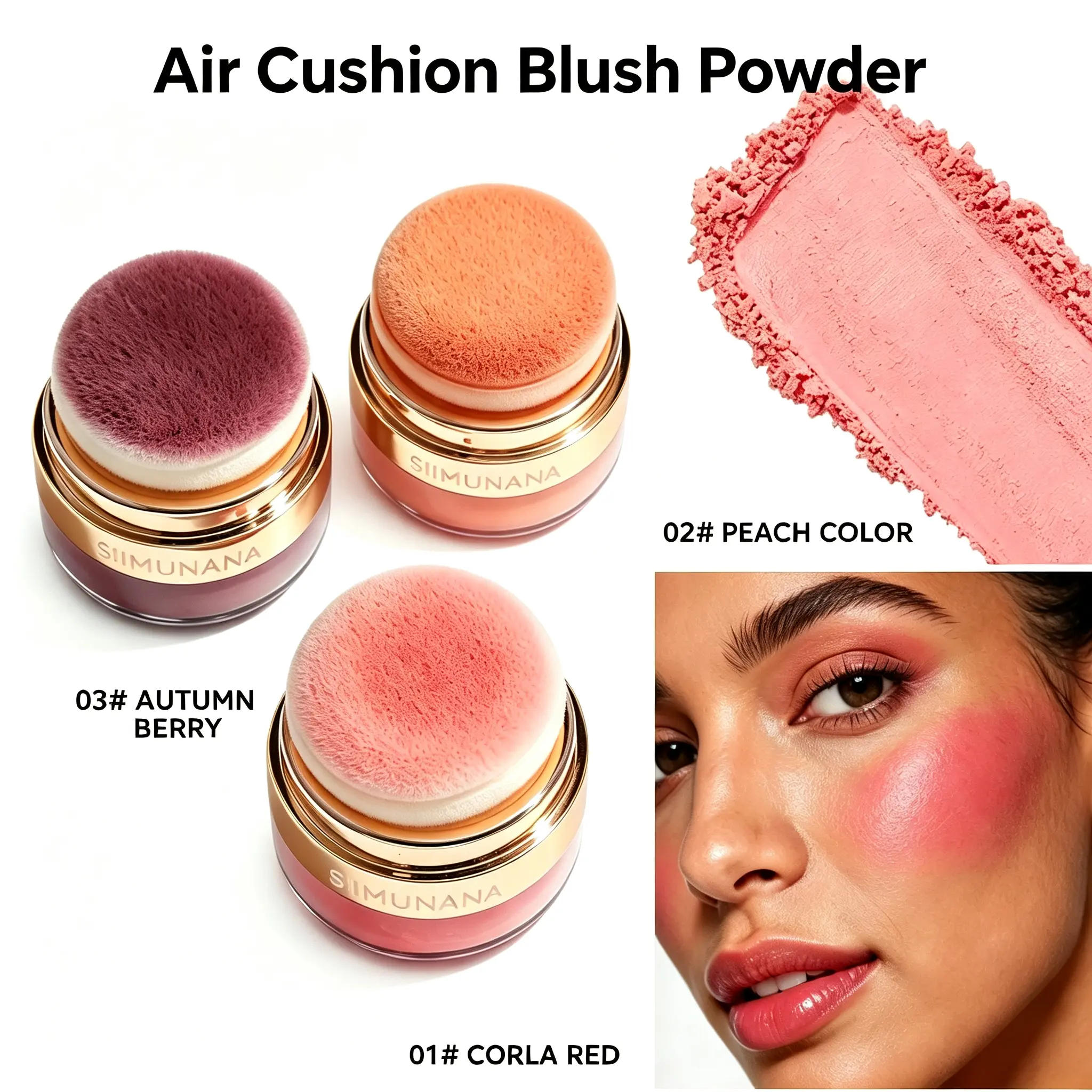 Long Lasting Waterproof Air Cushion Blush Powder with Blush Puff, Lightweight Moisturizing Buildable Natural Look Blush, Easy Apply Brightening Complexion Healthy Glow All Day Wear Summer Makeup Cosmetic