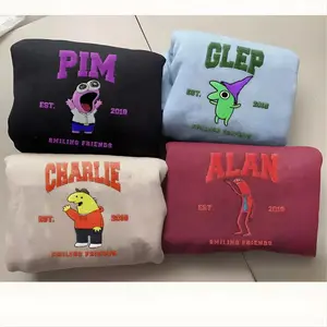 Smiling Friends Embroidered Sweatshirt, Gift For Friends, Embroidered Christmas Shirt, Hoodie, Aesthetic Winter Apparel - Retro Animated Style Streetwear - Unisex Holiday Party Wear