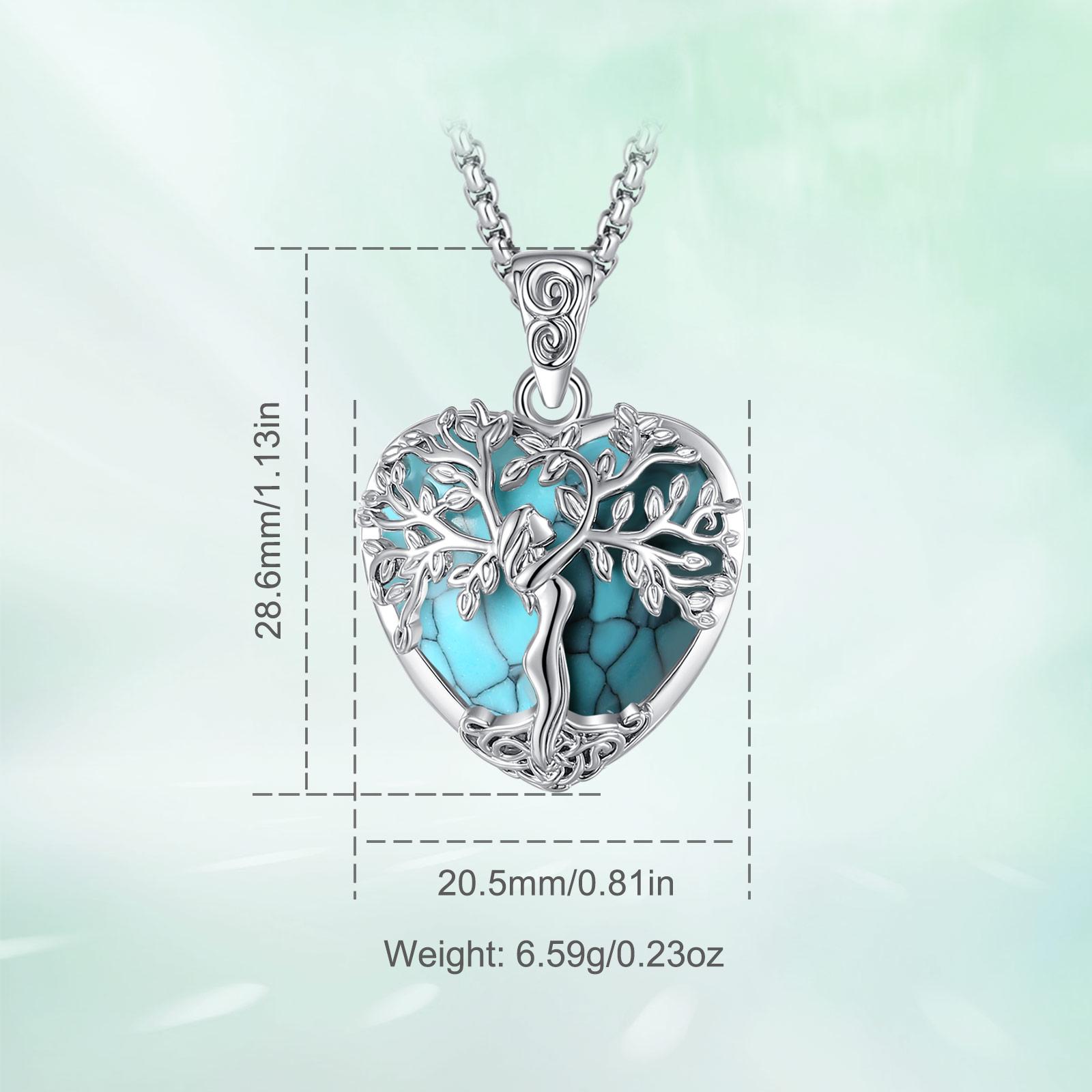 Eudora Tree of Life Tear Drop Necklace Healing Crystal Heart Pendant Goddess Amulet Jewelry with Amethyst Turquoise, Spiritual Protection Gift for Her