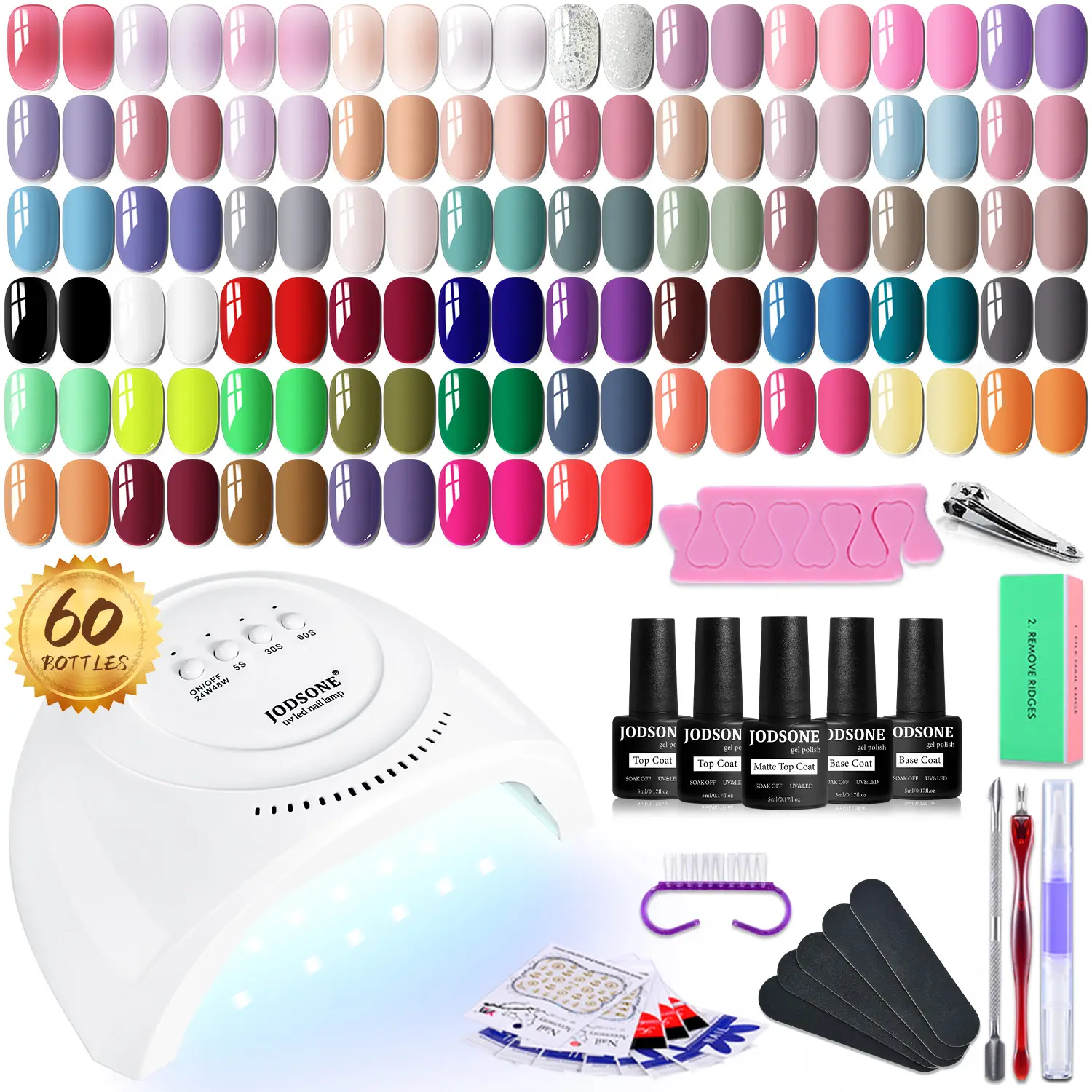 JODSONE 60 PCS Gel Nail Polish Kit with U V Light Base and Matte Glossy Top Coat Nail Gel Polish Soak off Manicure Accessory Tools Suitable for All Seasons #SummerVibes