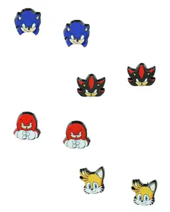 Sonic The Hedgehog 3 Earrings 4-Pair Character Design Stud Jewelry Earring Set