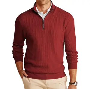 Runcati Men's Quarter-Zip Pullover Sweater Casual Mock Neck Winter Warm Ribbed Polo Sweaters Knitwear Classic Tops