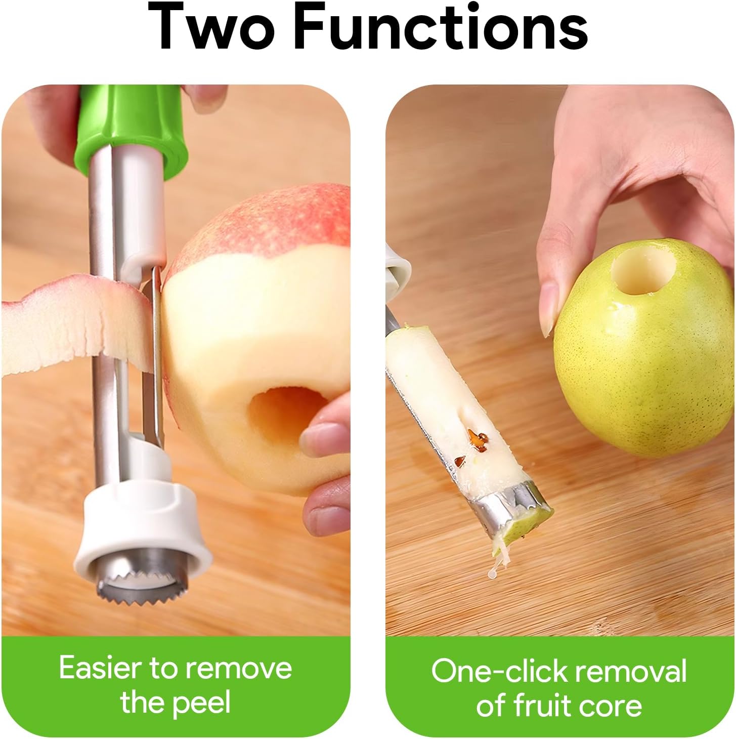 2-in-1 Fruit & Vegetable Core Remover & Peeler Stainless Steel Tool Quick Easy Core Removal for Apples Pears More Portable Compact Kitchen Utensil