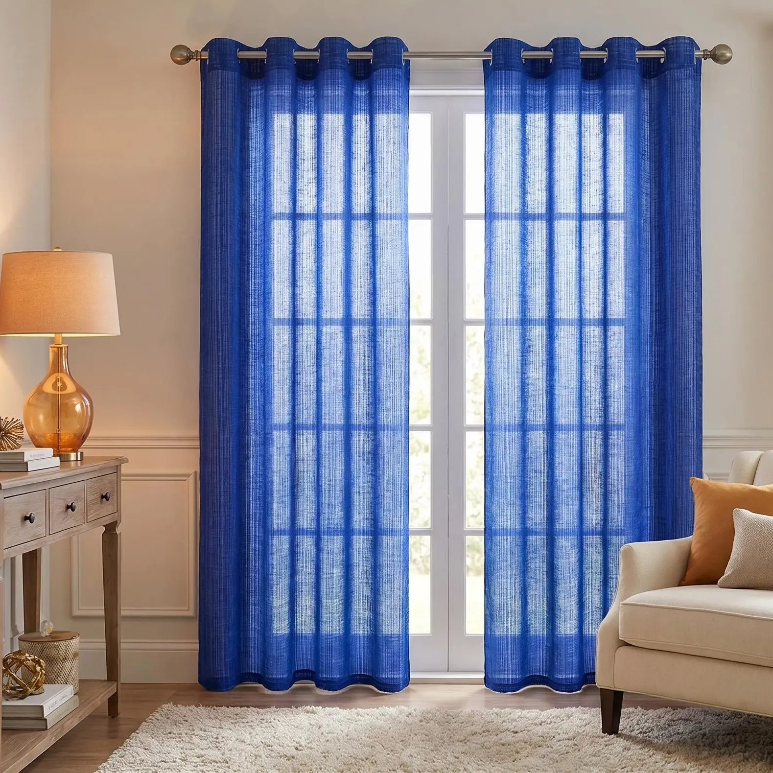 Vintage Light Filtering Window Curtains, 2/4Pcs Solid Color Soft Bamboo Gauze Yarn Drapes with Classic Grommet Top, Sheer Silhouette for Bedroom Living Room Decoration, Vintage Curtains, Window Curtains Bedroom