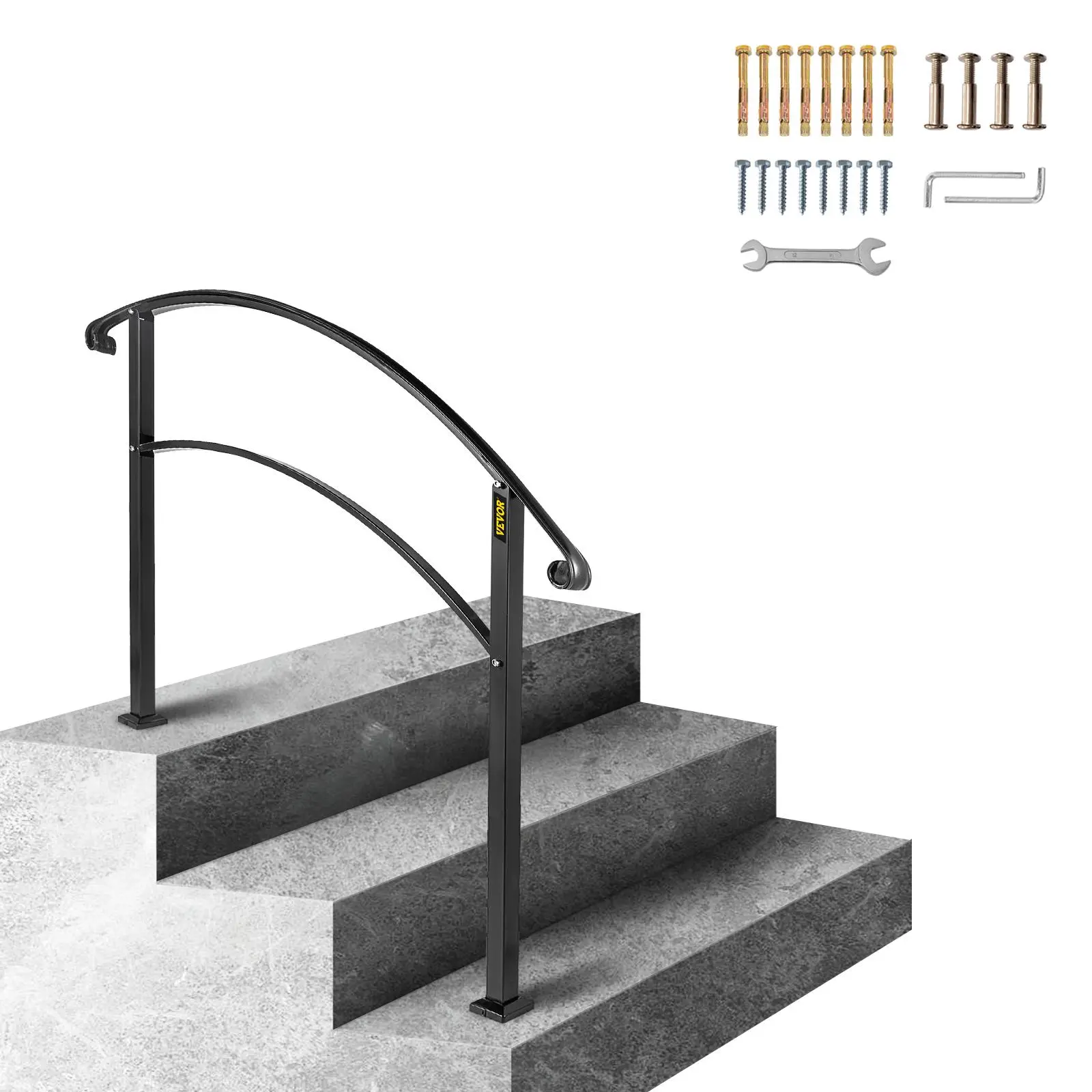 【SummerFinds】VEVOR Handrails for Outdoor Steps,  Fit 1 or 3 Steps Outdoor Stair Railing, Black Wrought Iron Handrail, Flexible Front Porch Hand Rail, Transitional Handrails for Concrete Steps or Wooden Stairs