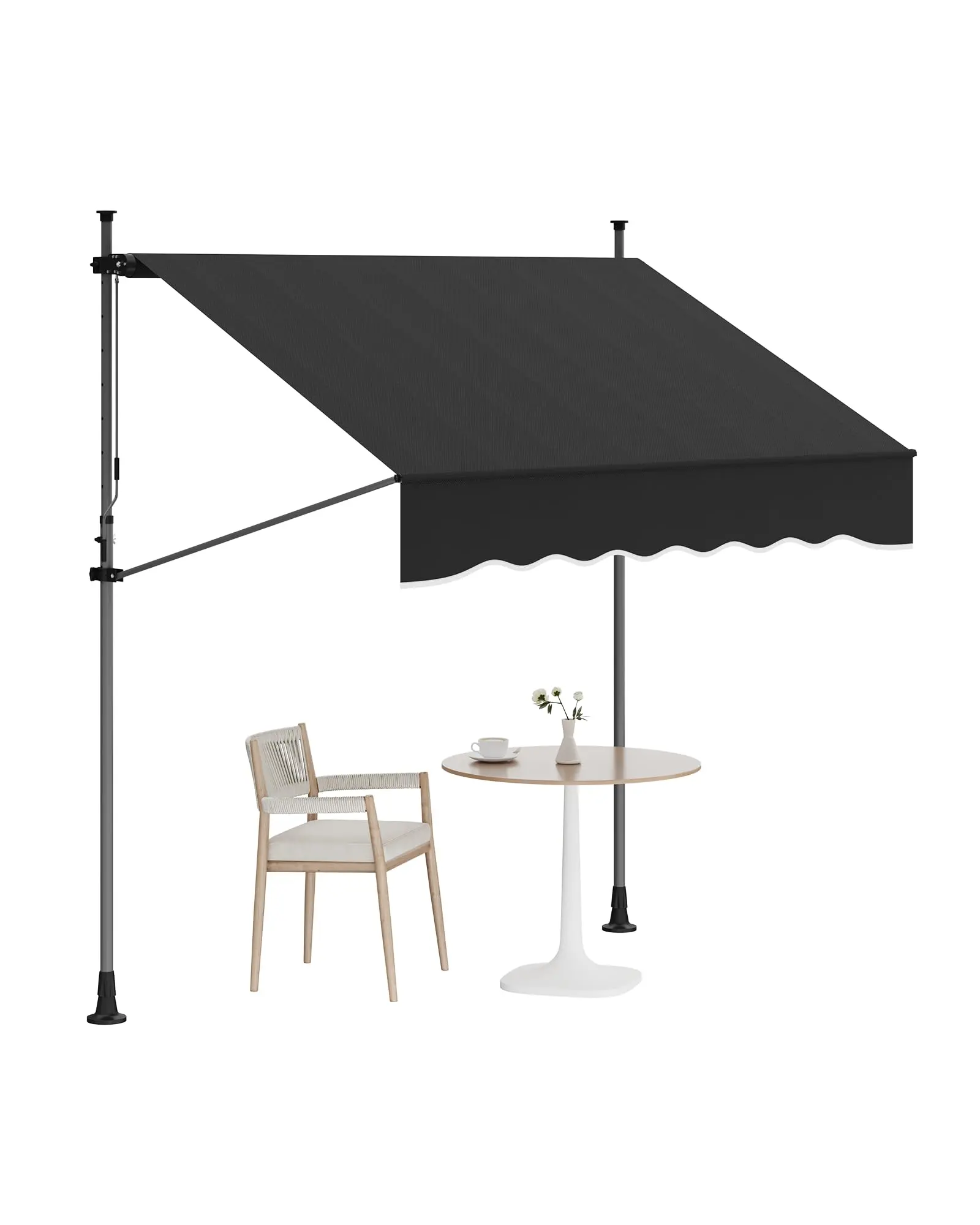 Gaomon Manual Crank Retractable Awning - 118in x 118in Rectangular Polyester Canopy, Iron Rods, Easy Setup, Adjustable Angle & Height, UV Block, Waterproof, Outdoor Patio Balconies Shade, Assembly Required, Polyester Fits