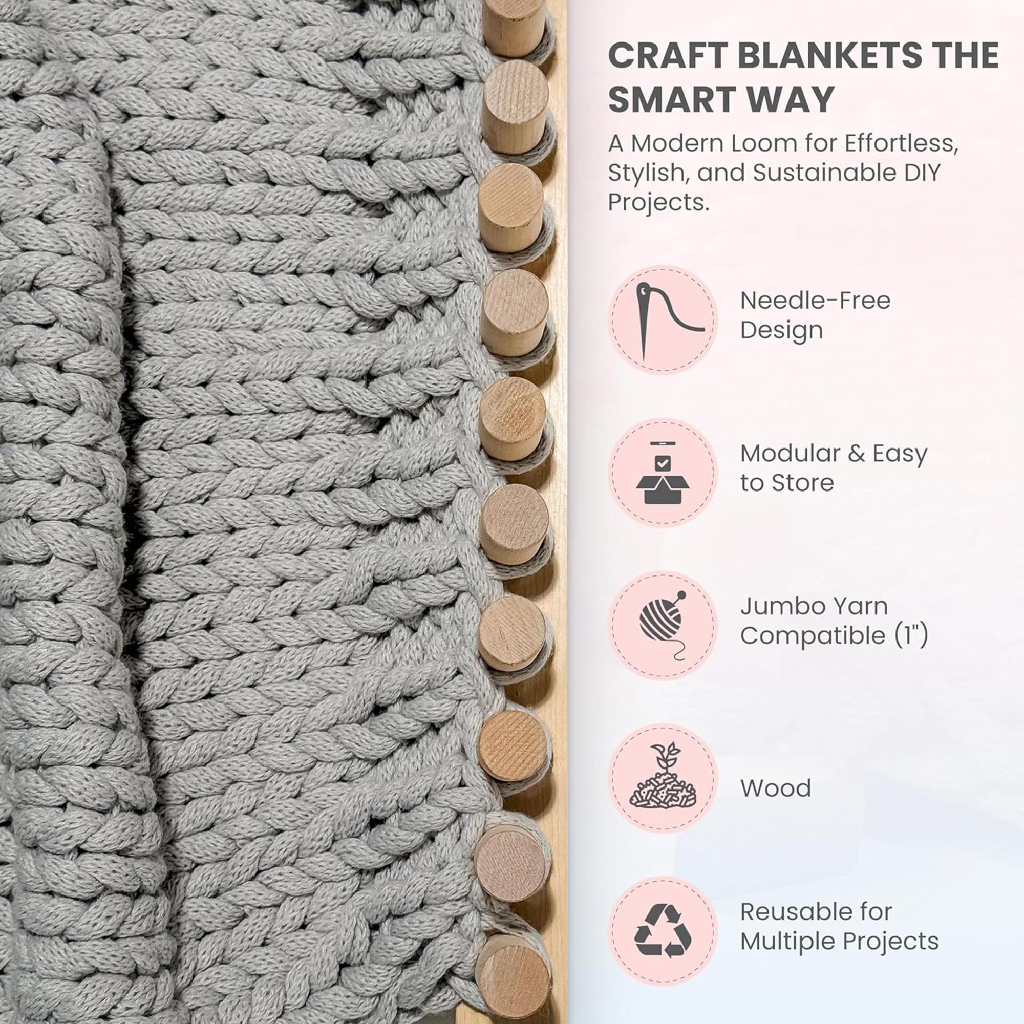 46" Adjustable Size Wooden Knitting Loom Frame,Chunky Blanket Knitting Loom Kit,No Needle Hand Knitting Kit,Beginner Friendly Yarn Craft for Home Decor Relexing Hobby