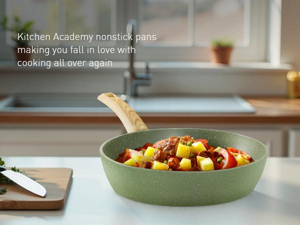 [Live] Kitchen Academy Green 12-Piece Non-Stick Cookware Set - Granite Pots & Pans with Silicone Utensils - Induction Compatible - Green Cookware Set, Halloween Gift