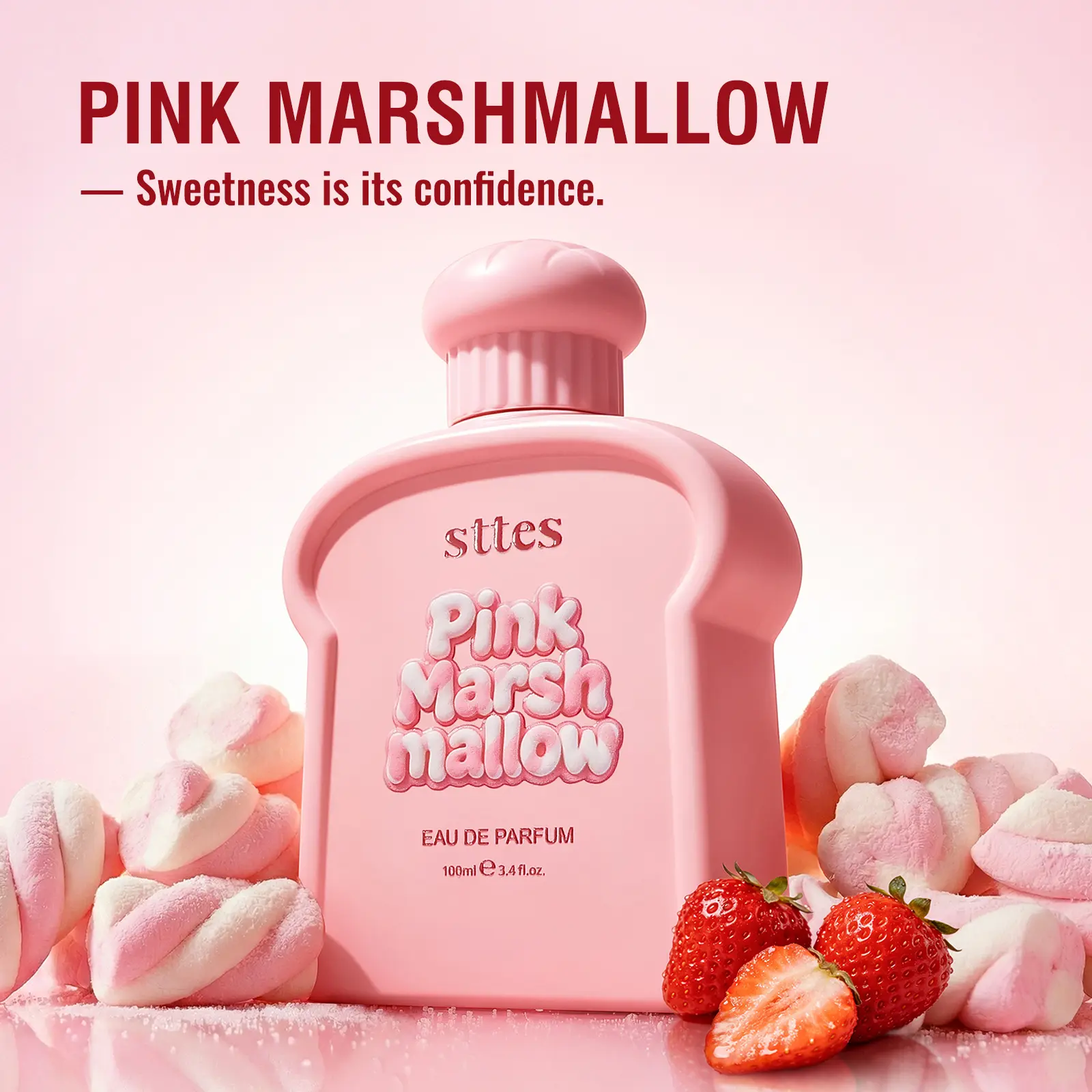 New Sttes Marshmallow Perfume for Women, Sweet Gourmand Perfume with Marshmallow, Strawberry, Vanilla & Musk, Long Lasting Fragrance Spray, 100ml/3.4 fl oz,back to school