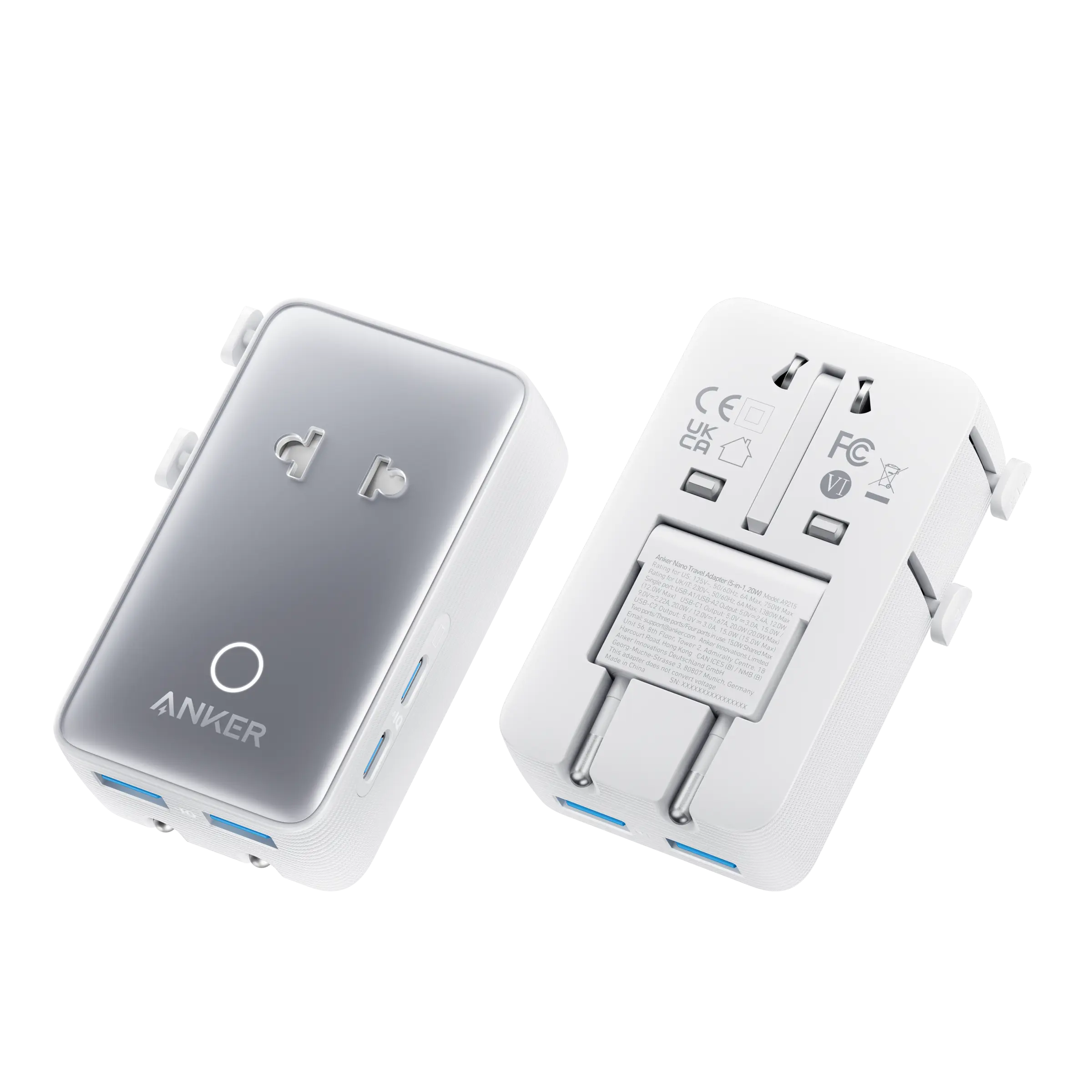 Anker Nano Travel Adapter - 5-in-1, 20W, 1-Pack - for Smartphone, Cellphone & Electronic Devices with Multi-Port Charging Capability