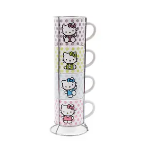 Sanrio Hello Kitty 4-Piece Stacking Mug Set With Wire Rack | Each Hold 10 Ounces