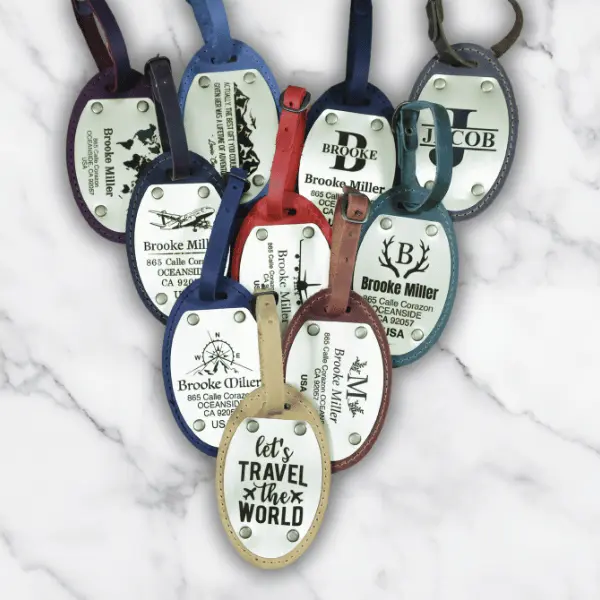 Personalized Leather Luggage Tags, Custom Couple Luggage Tags, Bridal Shower Gift, Party Favors, Business Promotional