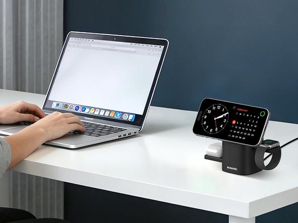 3 in 1 for Apple & Samsung Wireless Charger - Charging Station, Qi 2 Certified 15W Fast Magnetic Charger Stand with 30W Adapter for Magsafe iPhone 17/16/15/14/13/12 Pro Max, AirPods, Apple & Galaxy Watch