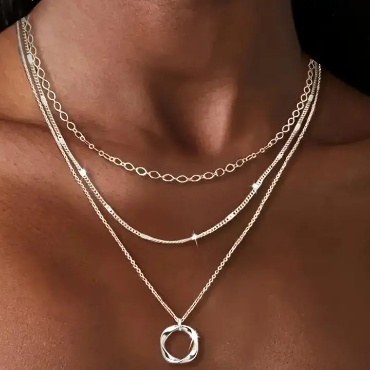 2026 New 925 Sterling Silver Layered Necklace - Fashionable circular pendant design, suitable for parties, vacations, and gifting. Timeless Appeal