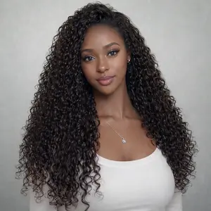 Deep Wave Half Wig Synthetic Hair Wig 26Inch Wear and Go Glueless Curly Wig 180% Density 3 In 1 Seamless Flip Over Drawstring for Black Women Beginner Friendly Natural Color
