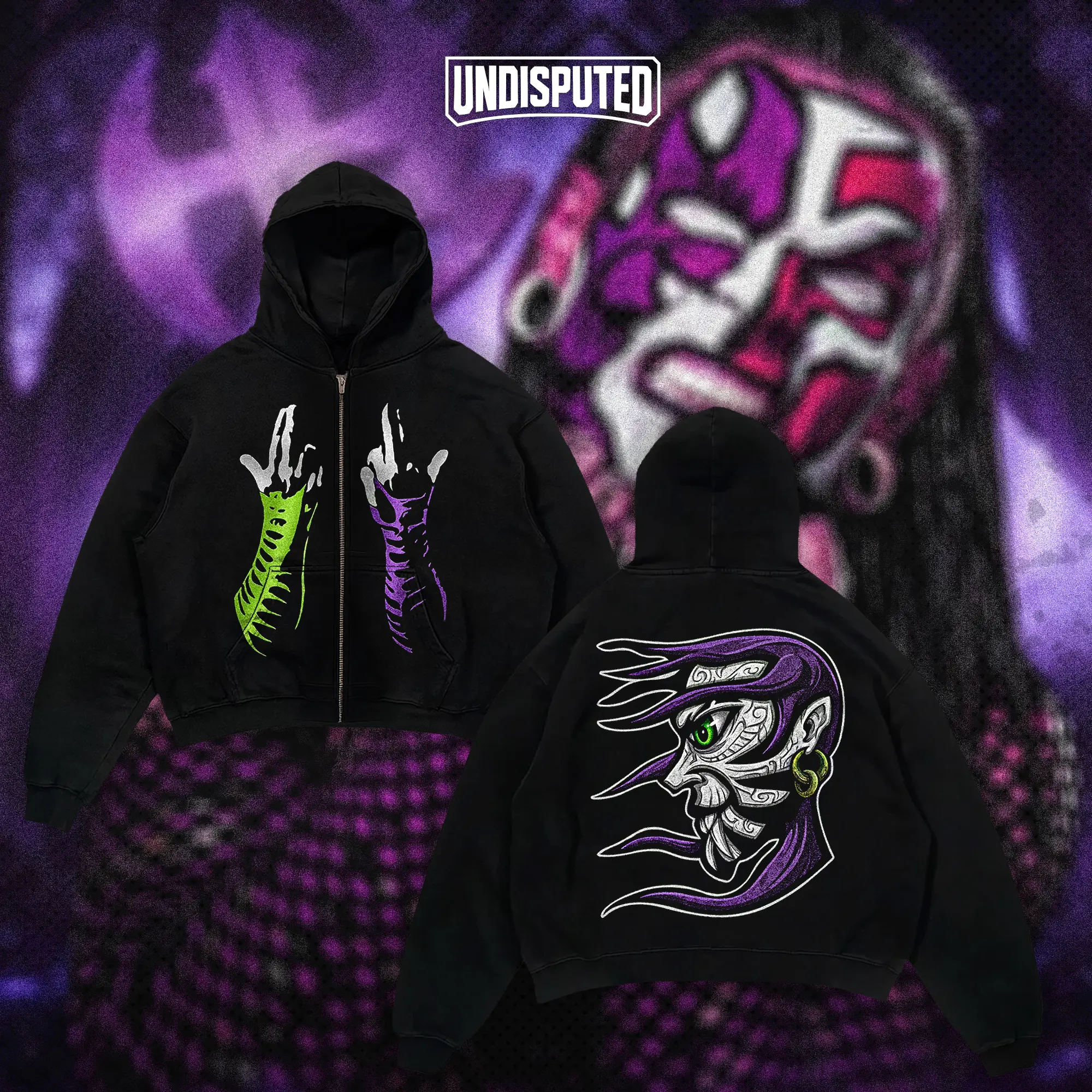 UNDISPUTED Jeff Hardy Fist of Enigma Heavy Cotton Shirt WWE Shirt Enigma Tshirt Hoodie Extreme Zip Up Hoodie Jeff Hardy Jacket Wrestling Fan Apparel Menswear Direct-to-garment Breathable Printing