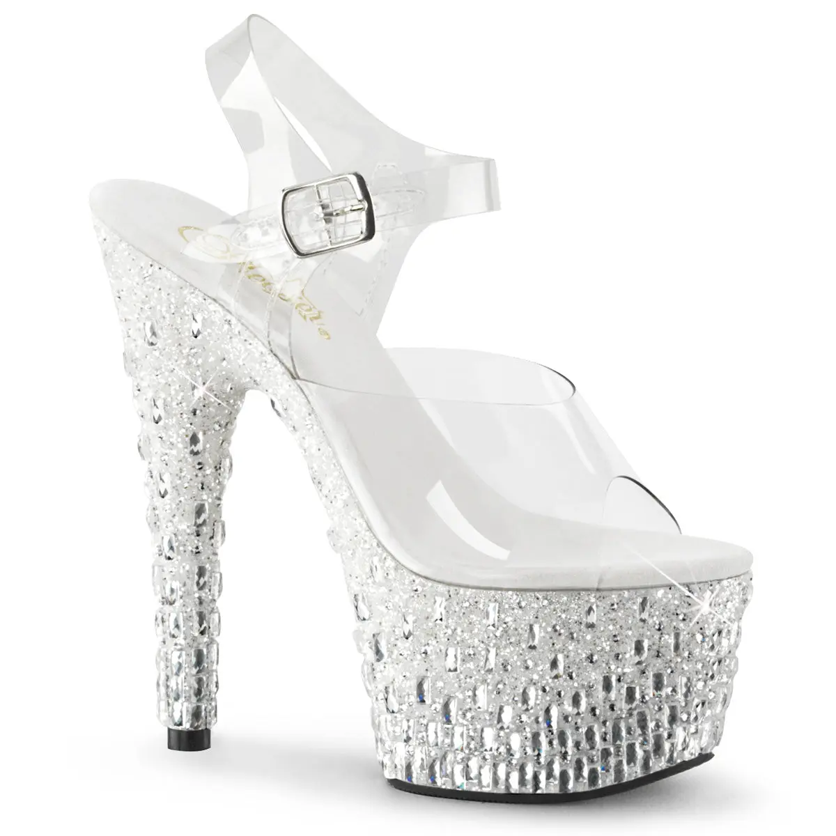 Pleaser Adore-708MR-5 Women's Platform Sandals, 7" Stiletto High Heels with Glitter & Stone Accents for Evening Parties, Evening Party Shoes, High Heels Shoes, Fashionable Heeled Sandals, Pleaser Heels
